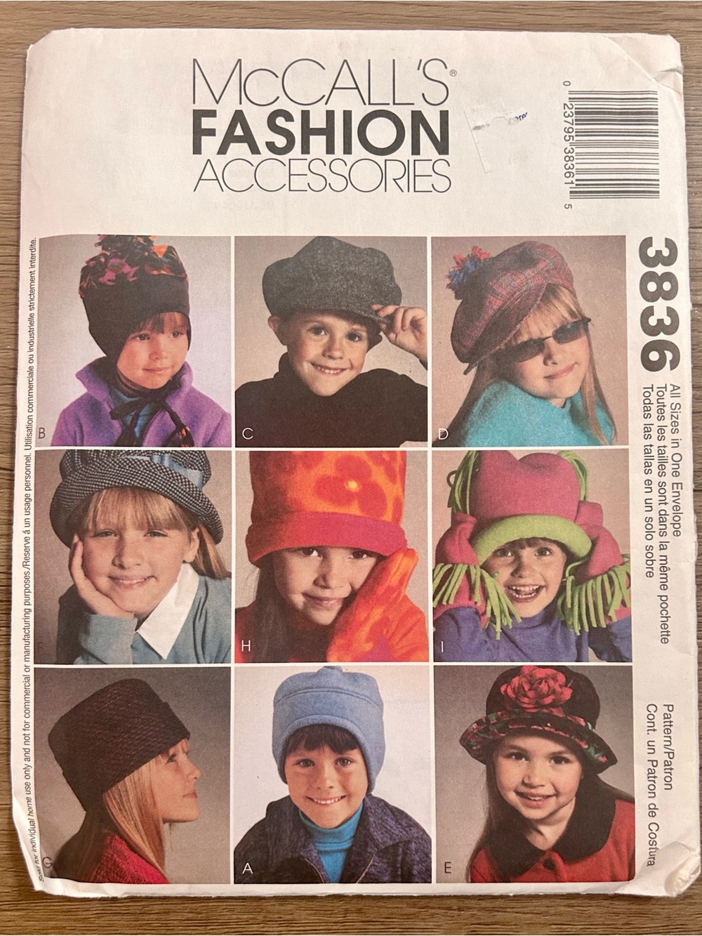 McCall's Sewing Pattern 3836 Kids Hats & Mittens Caps Berets Size 21-22” Uncut